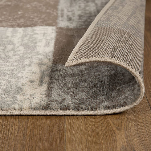 12' Beige Slate Gray And Brown Patchwork Runner Rug